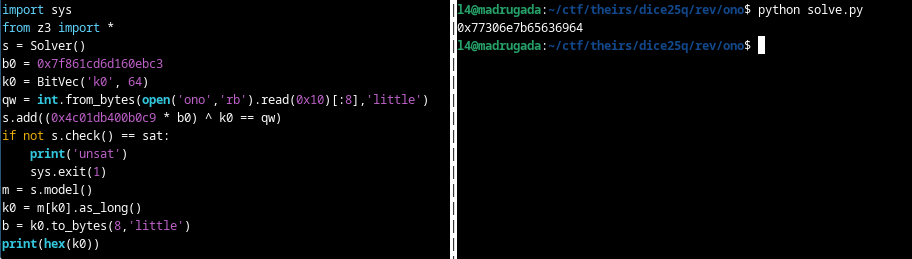 solving the first eight bytes with z3